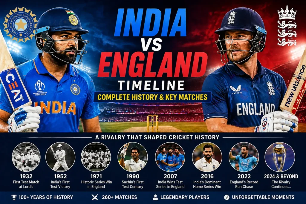 India National Cricket Team vs England Cricket Team Timeline – Complete History & Key Matches India National Cricket Team vs England Cricket Team