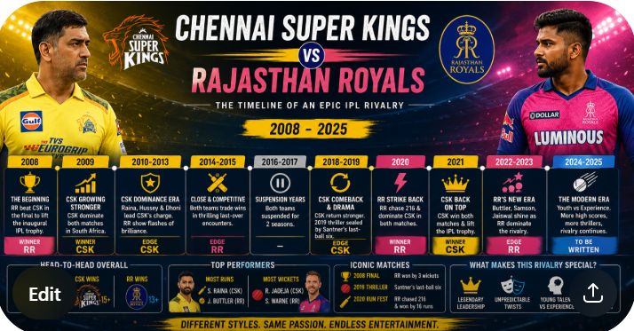 Chennai Super Kings vs Rajasthan Royals Timeline