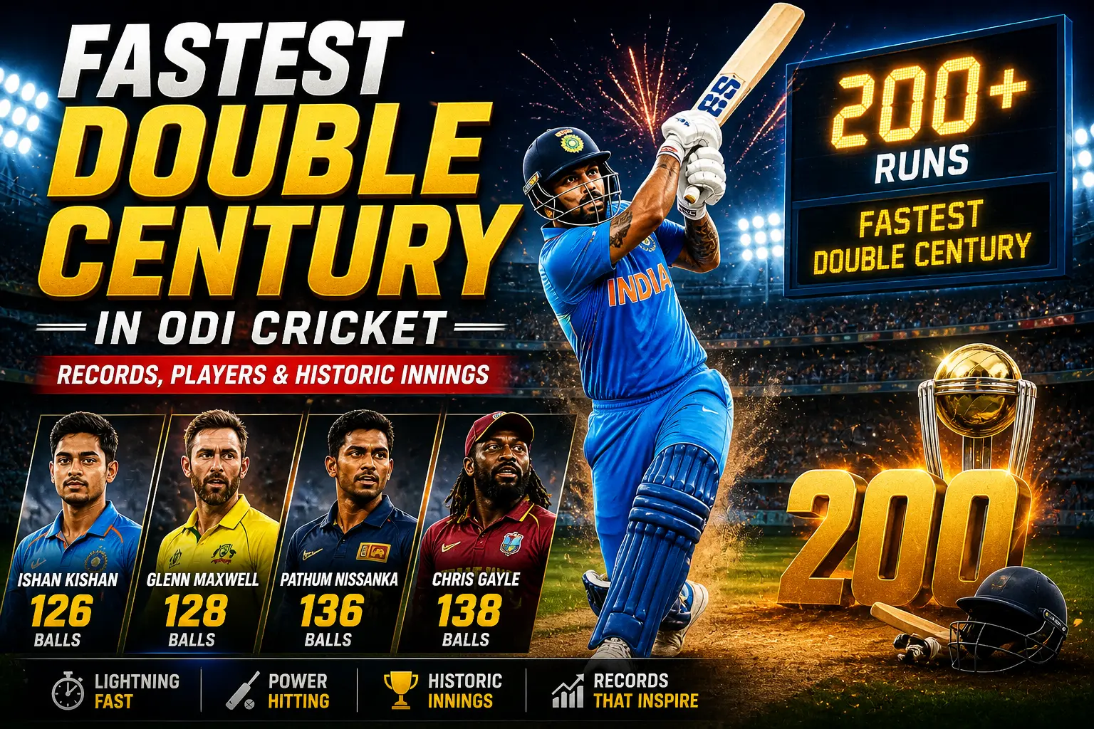 Fastest Double Century in ODI Cricket Records, Players & Historic Innings