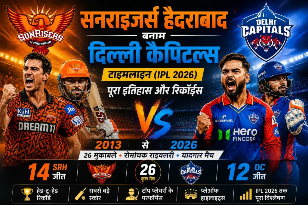 सनराइजर्स हैदराबाद बनाम दिल्ली कैपिटल्स टाइमलाइन (IPL 2026) सनराइजर्स हैदराबाद बनाम दिल्ली कैपिटल्स टाइमलाइन (IPL 2026)