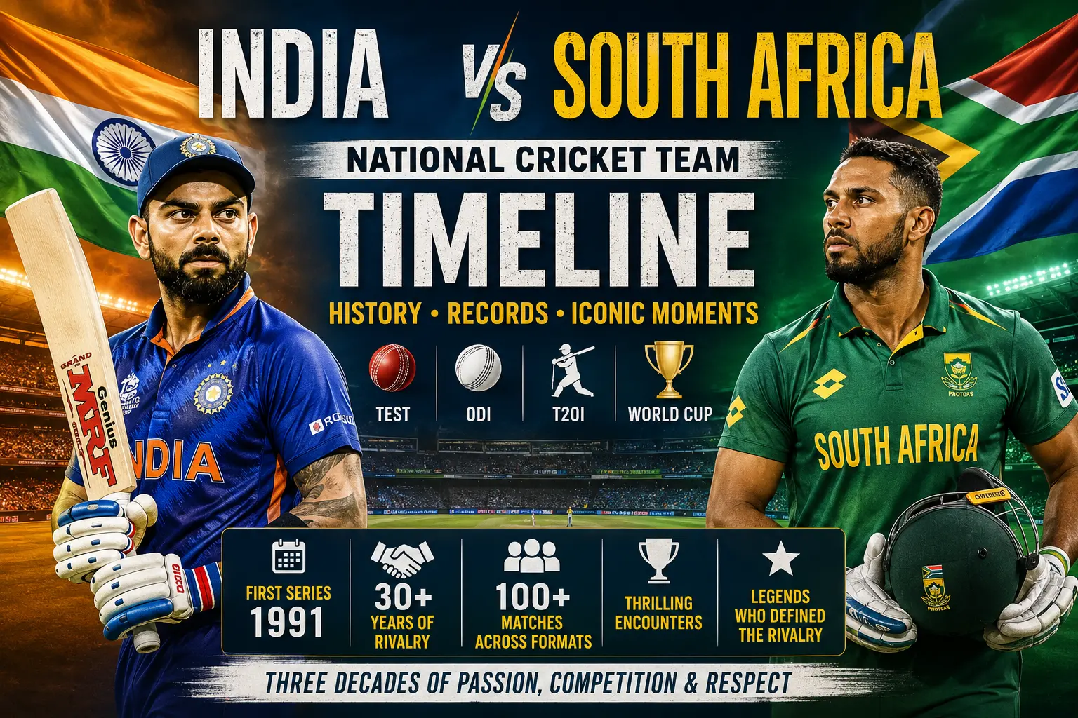 South Africa National Cricket Team vs India National Cricket Team Timeline